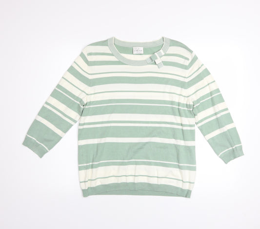 Eastex Women’s Green White Striped Crew Neck 3/4 Sleeve Jumper Size 12