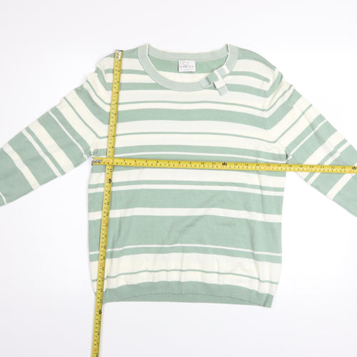 Eastex Women’s Green White Striped Crew Neck 3/4 Sleeve Jumper Size 12