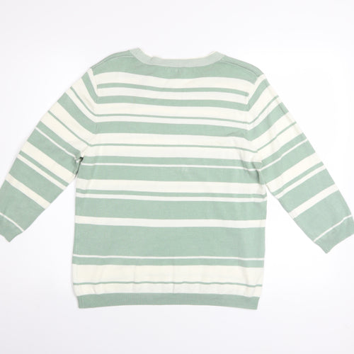 Eastex Women’s Green White Striped Crew Neck 3/4 Sleeve Jumper Size 12