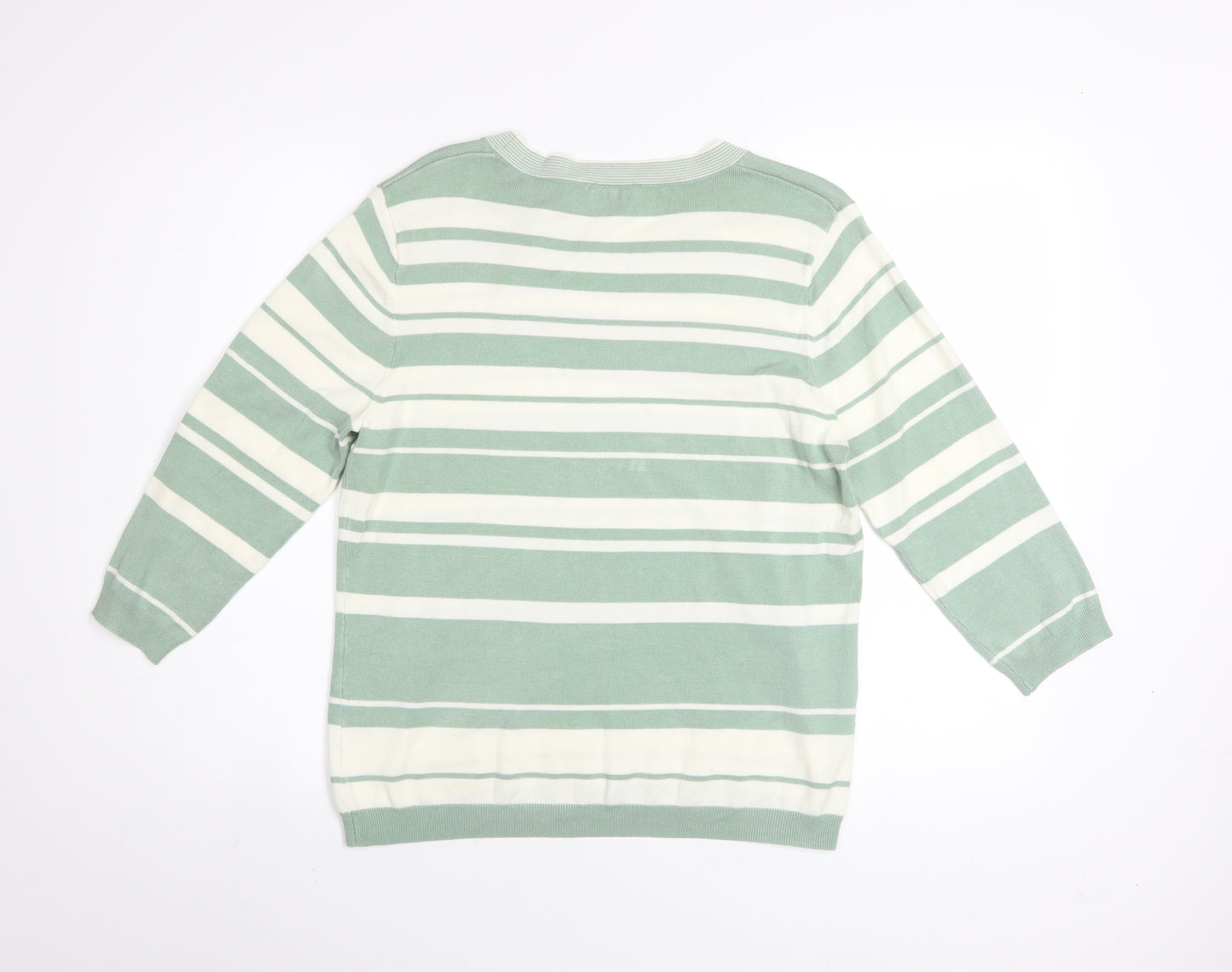Eastex Women’s Green White Striped Crew Neck 3/4 Sleeve Jumper Size 12