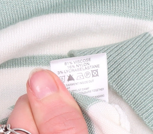 Eastex Women’s Green White Striped Crew Neck 3/4 Sleeve Jumper Size 12