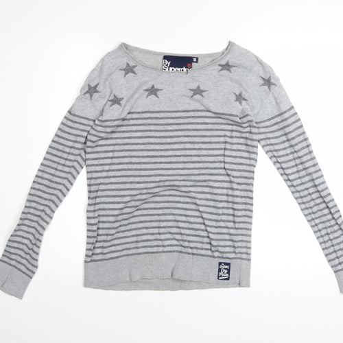 Superdry Women’s Grey Star Stripe Cotton Jumper Size S