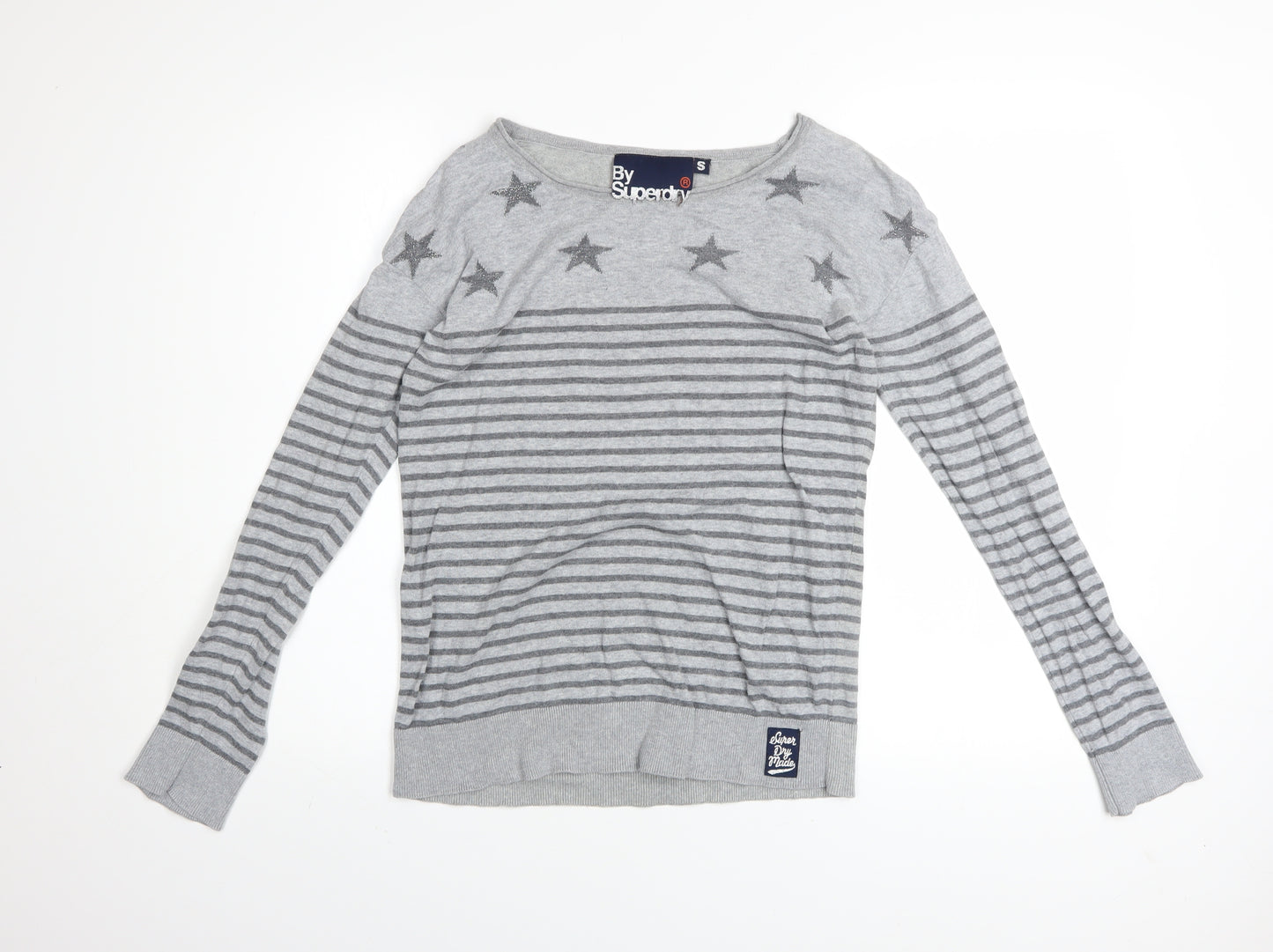 Superdry Women’s Grey Star Stripe Cotton Jumper Size S