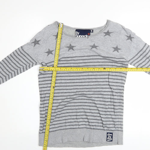 Superdry Women’s Grey Star Stripe Cotton Jumper Size S