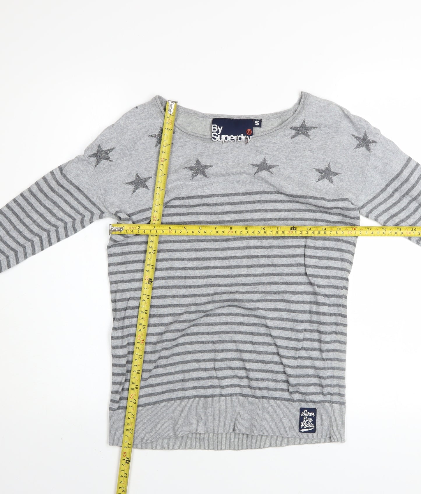 Superdry Women’s Grey Star Stripe Cotton Jumper Size S