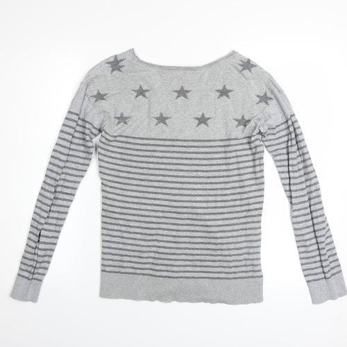 Superdry Women’s Grey Star Stripe Cotton Jumper Size S
