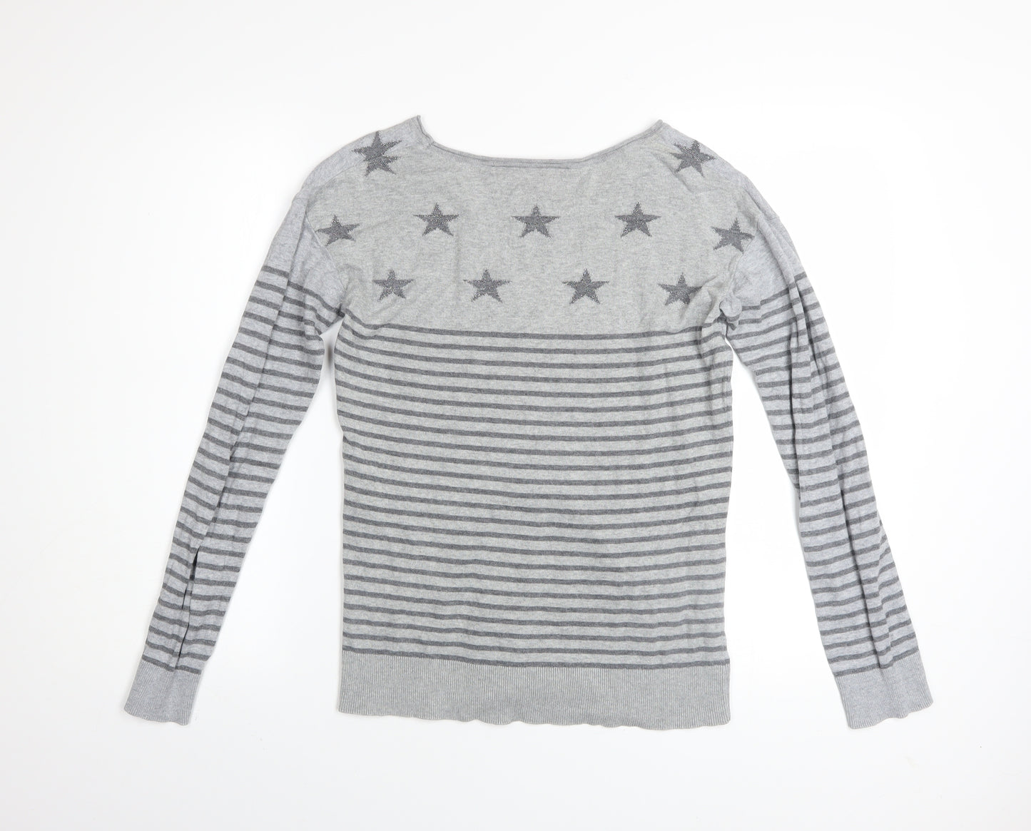 Superdry Women’s Grey Star Stripe Cotton Jumper Size S