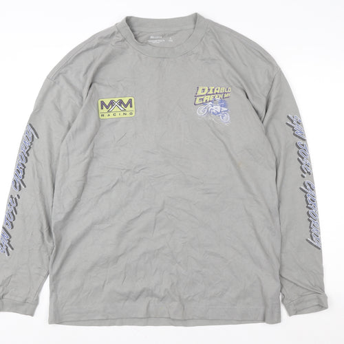 Hollister Men’s Grey Long Sleeve Graphic Racing Cotton T-Shirt M