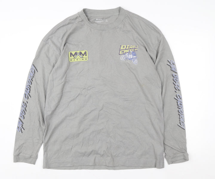 Hollister Men’s Grey Long Sleeve Graphic Racing Cotton T-Shirt M