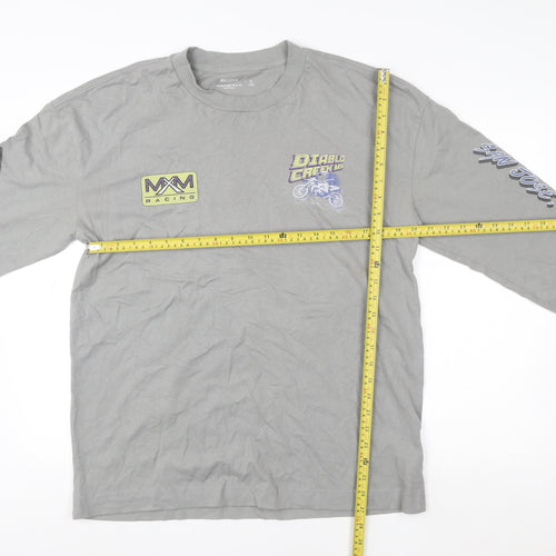 Hollister Men’s Grey Long Sleeve Graphic Racing Cotton T-Shirt M