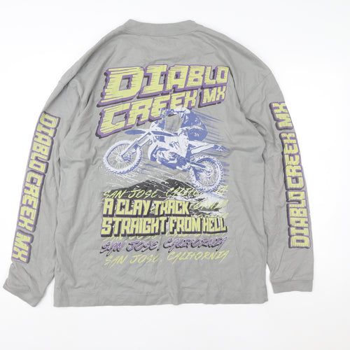 Hollister Men’s Grey Long Sleeve Graphic Racing Cotton T-Shirt M
