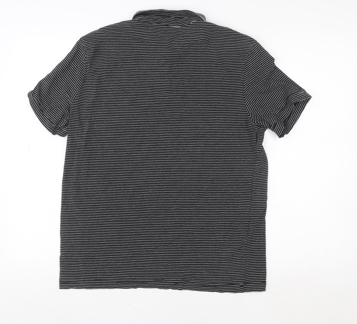 H&M Women Black Striped Polo Shirt M Slim Fit Short Sleeve