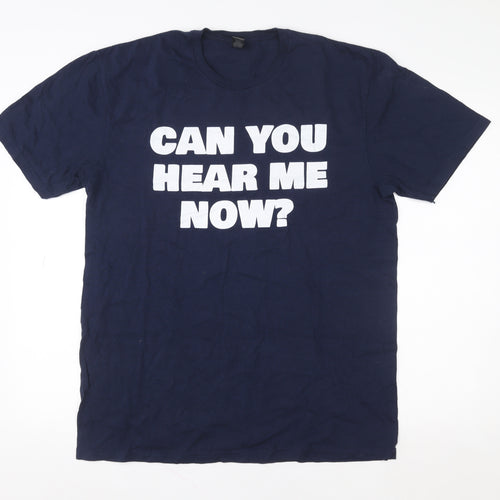 Gildan Men's Blue Funny Graphic 'Can You Hear Me Now?' T-Shirt Size L