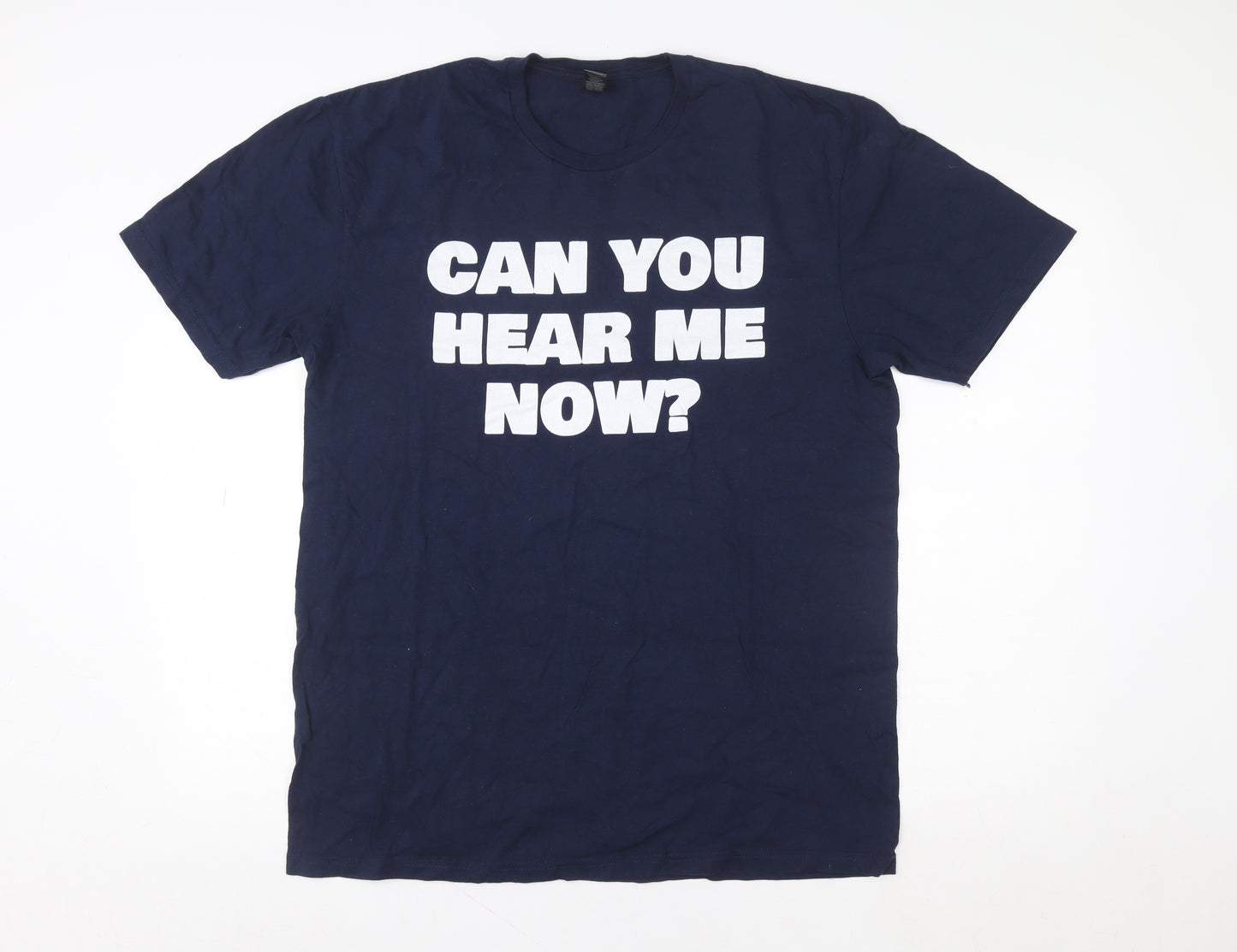 Gildan Men's Blue Funny Graphic 'Can You Hear Me Now?' T-Shirt Size L