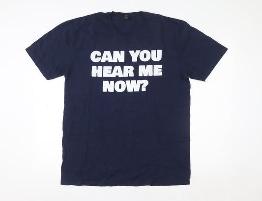 Gildan Men's Blue Funny Graphic 'Can You Hear Me Now?' T-Shirt Size L
