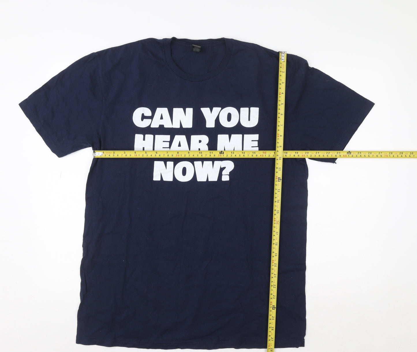 Gildan Men's Blue Funny Graphic 'Can You Hear Me Now?' T-Shirt Size L