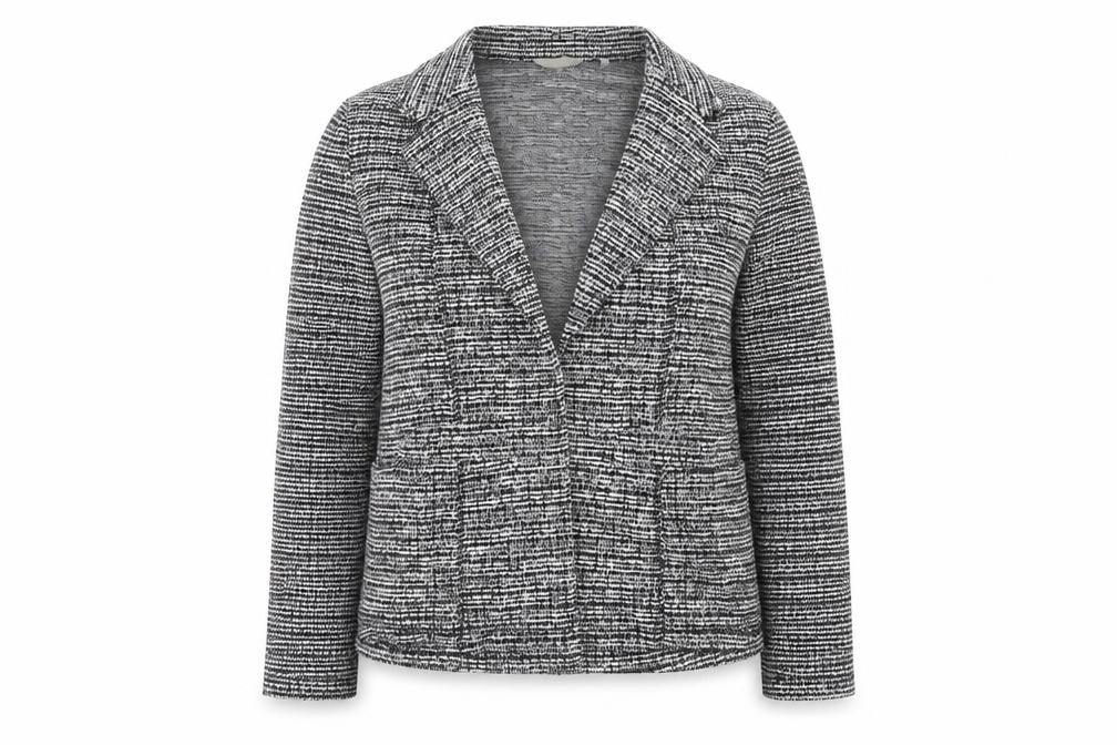 Front view of Anthology Women's Black Tweed Blazer, size 14, Classic Smart Jacket