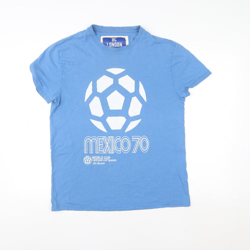 BC London Men Blue Mexico 70 Graphic Cotton T-Shirt Size L Retro Sports Tee