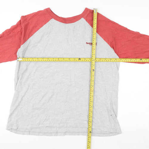 Superdry Women Grey Red Long Sleeve Raglan Sweatshirt UK14 Cotton