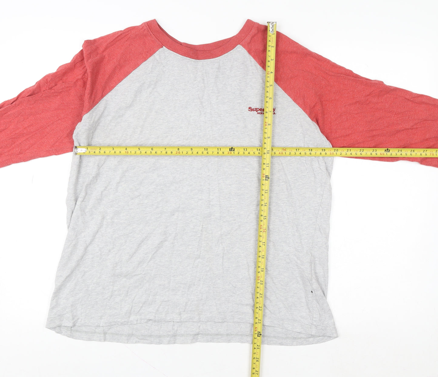 Superdry Women Grey Red Long Sleeve Raglan Sweatshirt UK14 Cotton