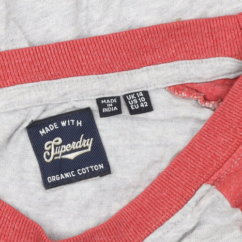 Superdry Women Grey Red Long Sleeve Raglan Sweatshirt UK14 Cotton