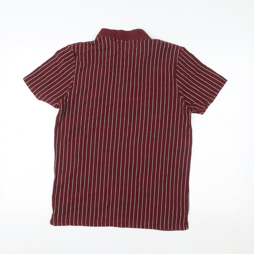 Topman Men's Red Striped Collared Zip Short Sleeve T-Shirt Size M