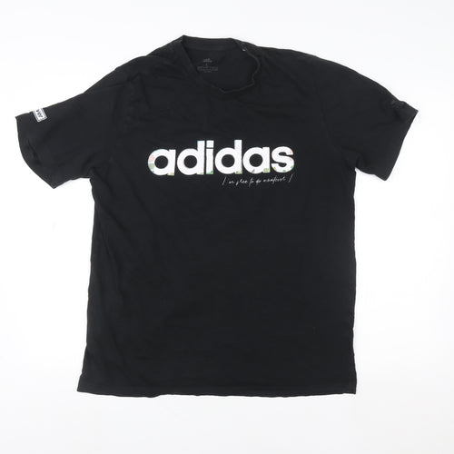 Adidas Mens Black Large Logo Graphic Sports T-Shirt