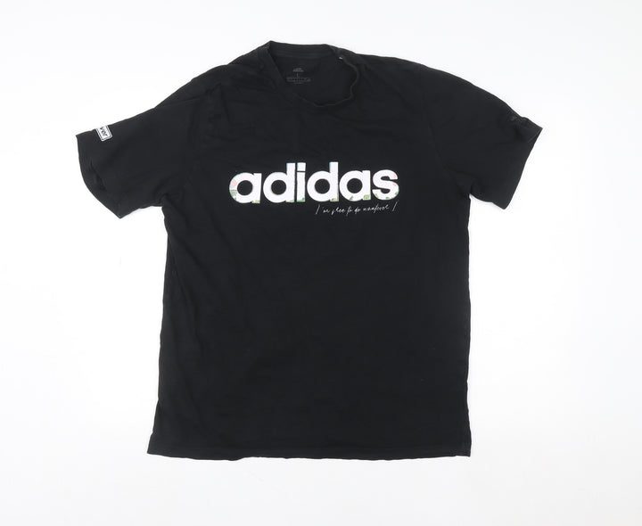 Adidas Mens Black Large Logo Graphic Sports T-Shirt