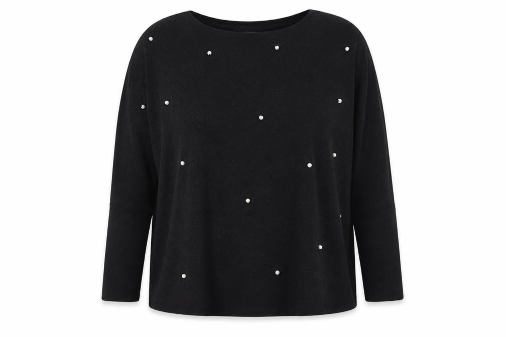 Front view of Dorothy Perkins Women Black UK 18 Pullover Sweatshirt Pearl Accent