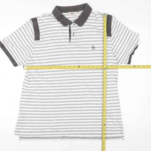 Original Penguin Men’s Grey Striped Polo Shirt XL Pima Cotton