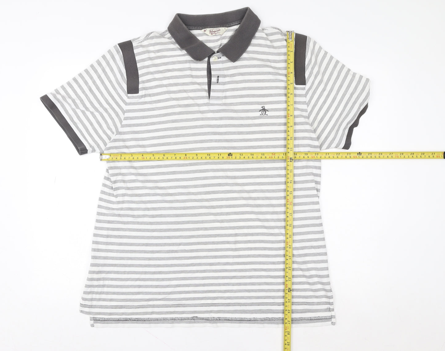 Original Penguin Men’s Grey Striped Polo Shirt XL Pima Cotton