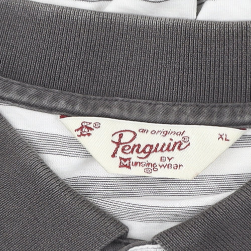 Original Penguin Men’s Grey Striped Polo Shirt XL Pima Cotton
