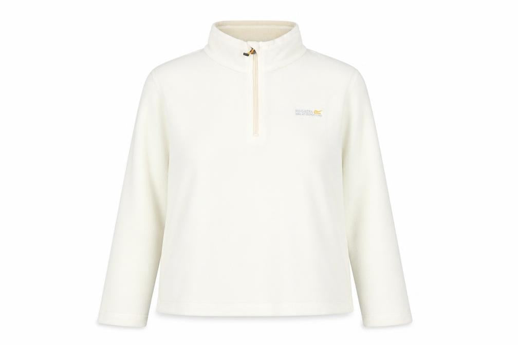 Front view of Regatta Women Beige Fleece 1/4 Zip Pullover Sweatshirt UK 12