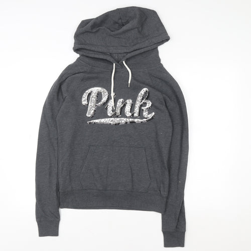 Victoria's Secret PINK Women's Grey Sequin Logo Pullover Hoodie Size S