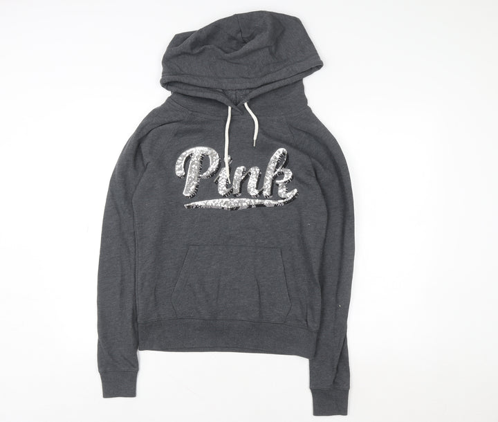 Victoria's Secret PINK Women's Grey Sequin Logo Pullover Hoodie Size S