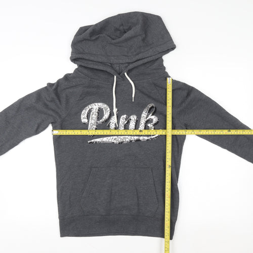 Victoria's Secret PINK Women's Grey Sequin Logo Pullover Hoodie Size S