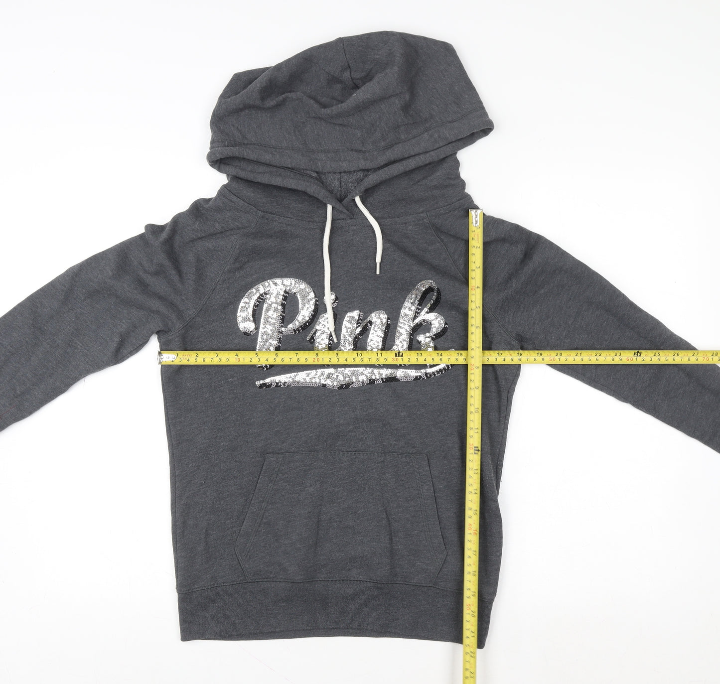 Victoria's Secret PINK Women's Grey Sequin Logo Pullover Hoodie Size S