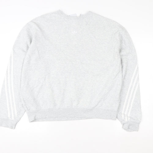 Adidas Men's Grey Large Crew Neck Logo Sweatshirt Pullover