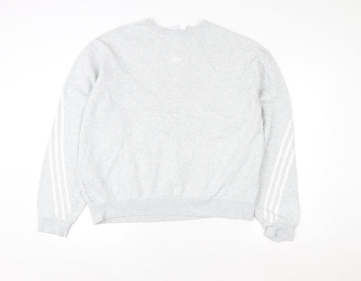 Adidas Men's Grey Large Crew Neck Logo Sweatshirt Pullover