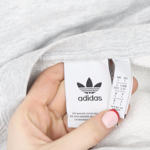 Adidas Men's Grey Large Crew Neck Logo Sweatshirt Pullover