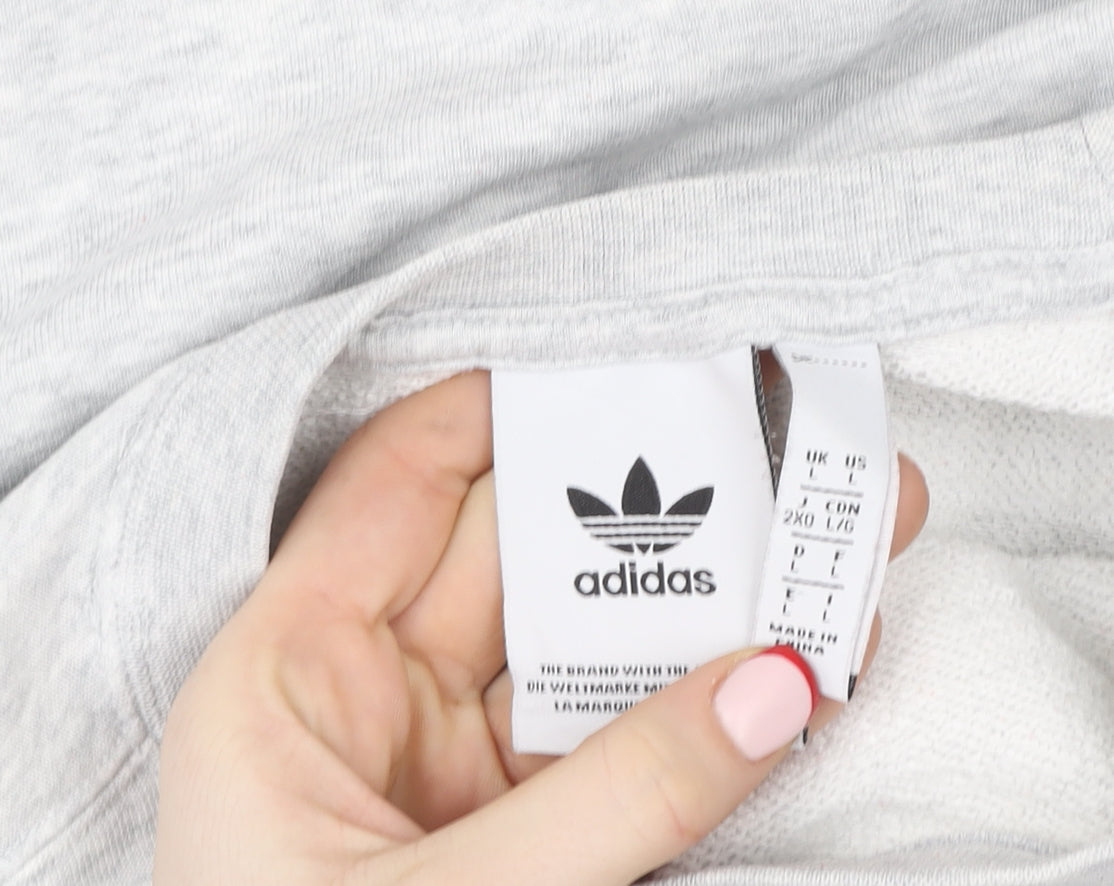 Adidas Men's Grey Large Crew Neck Logo Sweatshirt Pullover