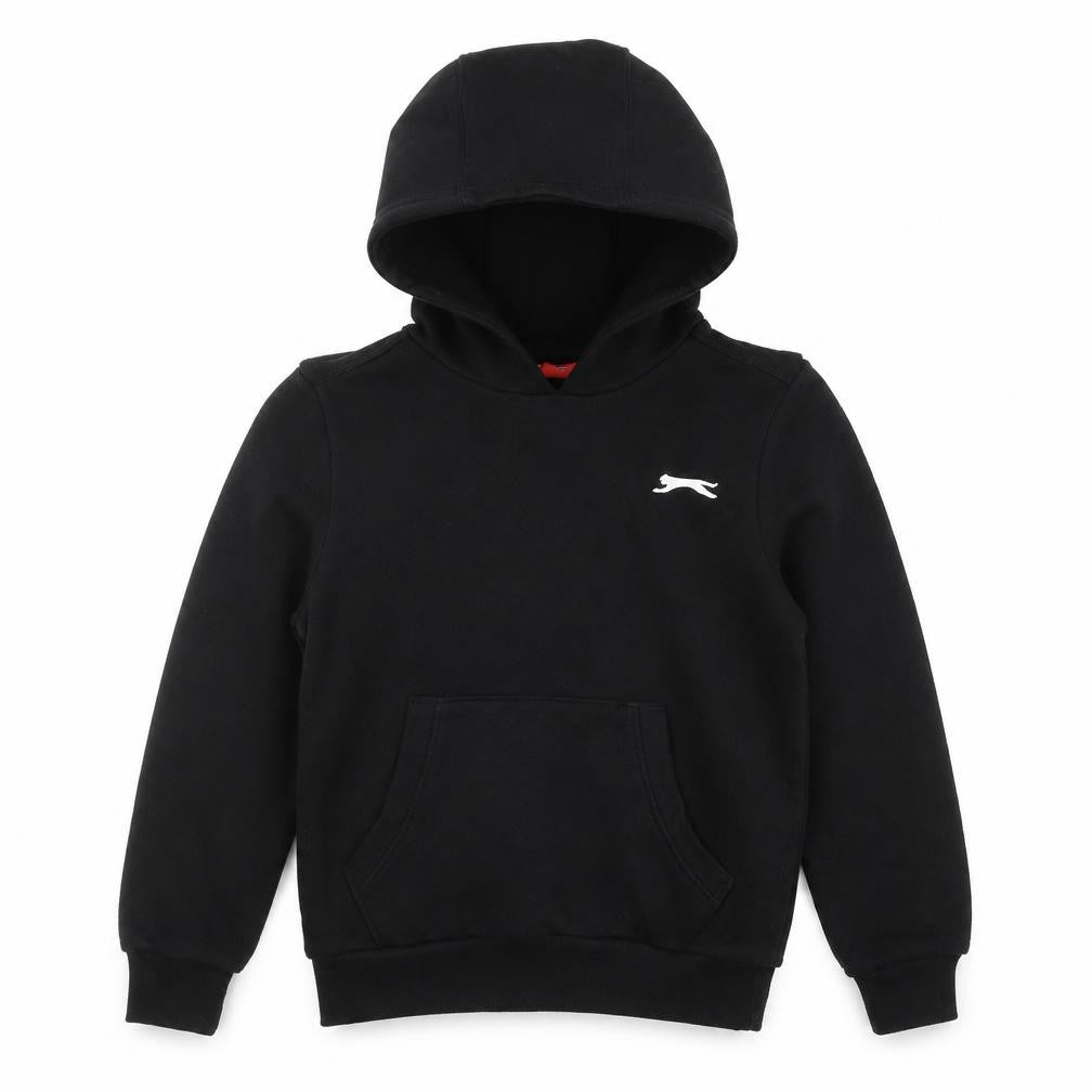 Front view of Slazenger boys’ black 7-8 years pullover hoodie with logo