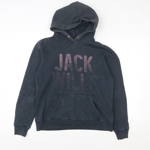 Jack Wills Womens Navy Hoodie Size S Pullover Glitter Logo