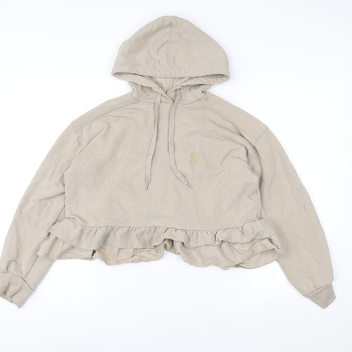 River Island Womens Beige Cropped Ruffle Hem Hoodie Size S