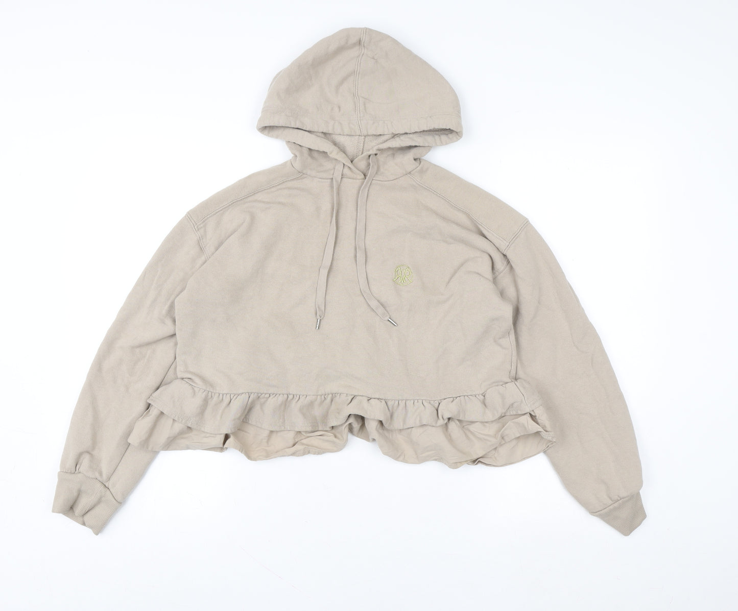 River Island Womens Beige Cropped Ruffle Hem Hoodie Size S