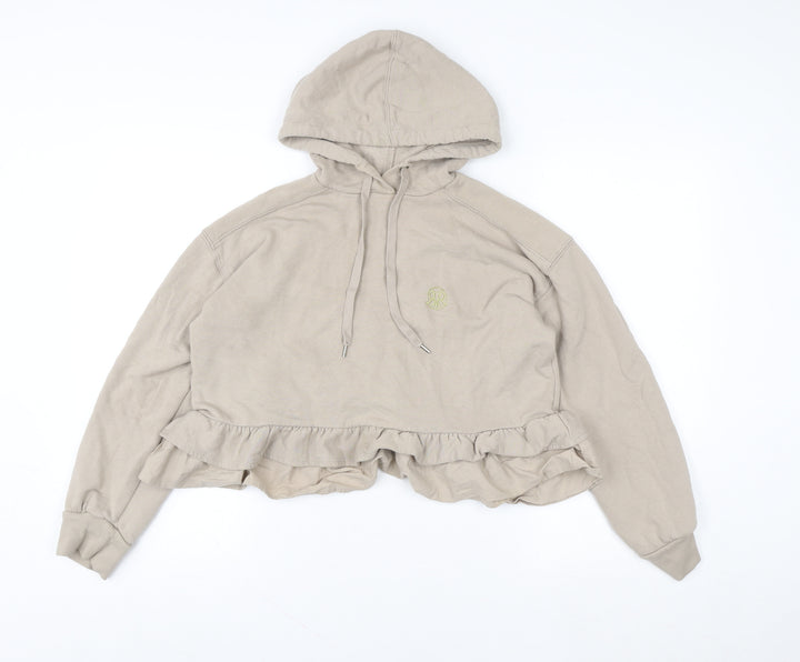 River Island Womens Beige Cropped Ruffle Hem Hoodie Size S