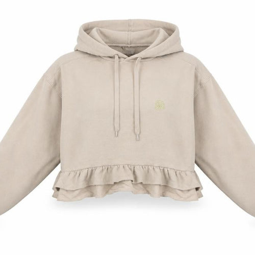 River Island Womens Beige Cropped Ruffle Hem Hoodie Size S