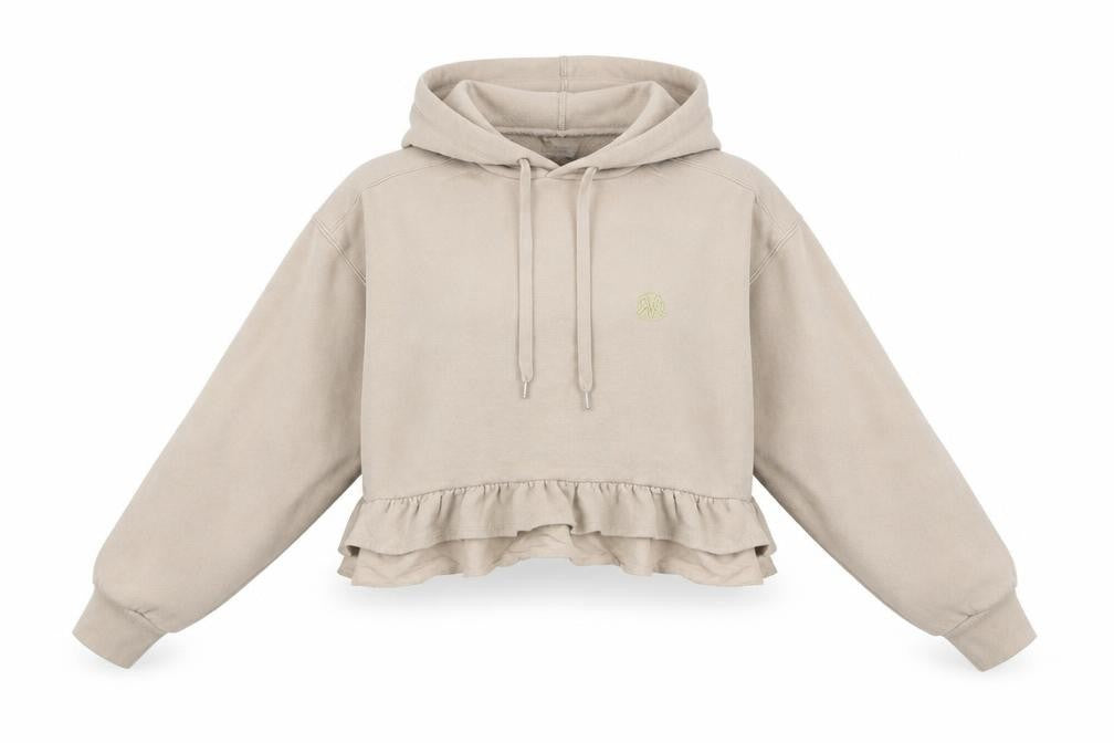 River Island Womens Beige Cropped Ruffle Hem Hoodie Size S