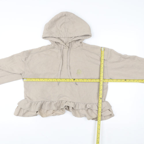 River Island Womens Beige Cropped Ruffle Hem Hoodie Size S