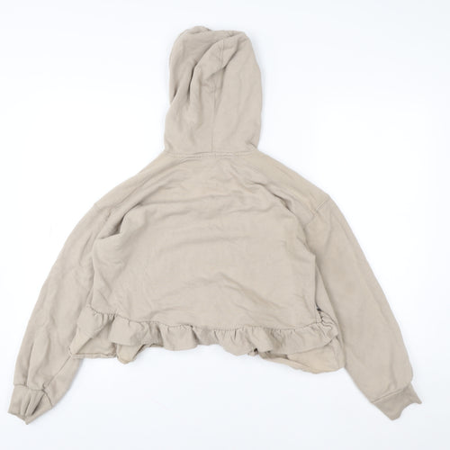 River Island Womens Beige Cropped Ruffle Hem Hoodie Size S